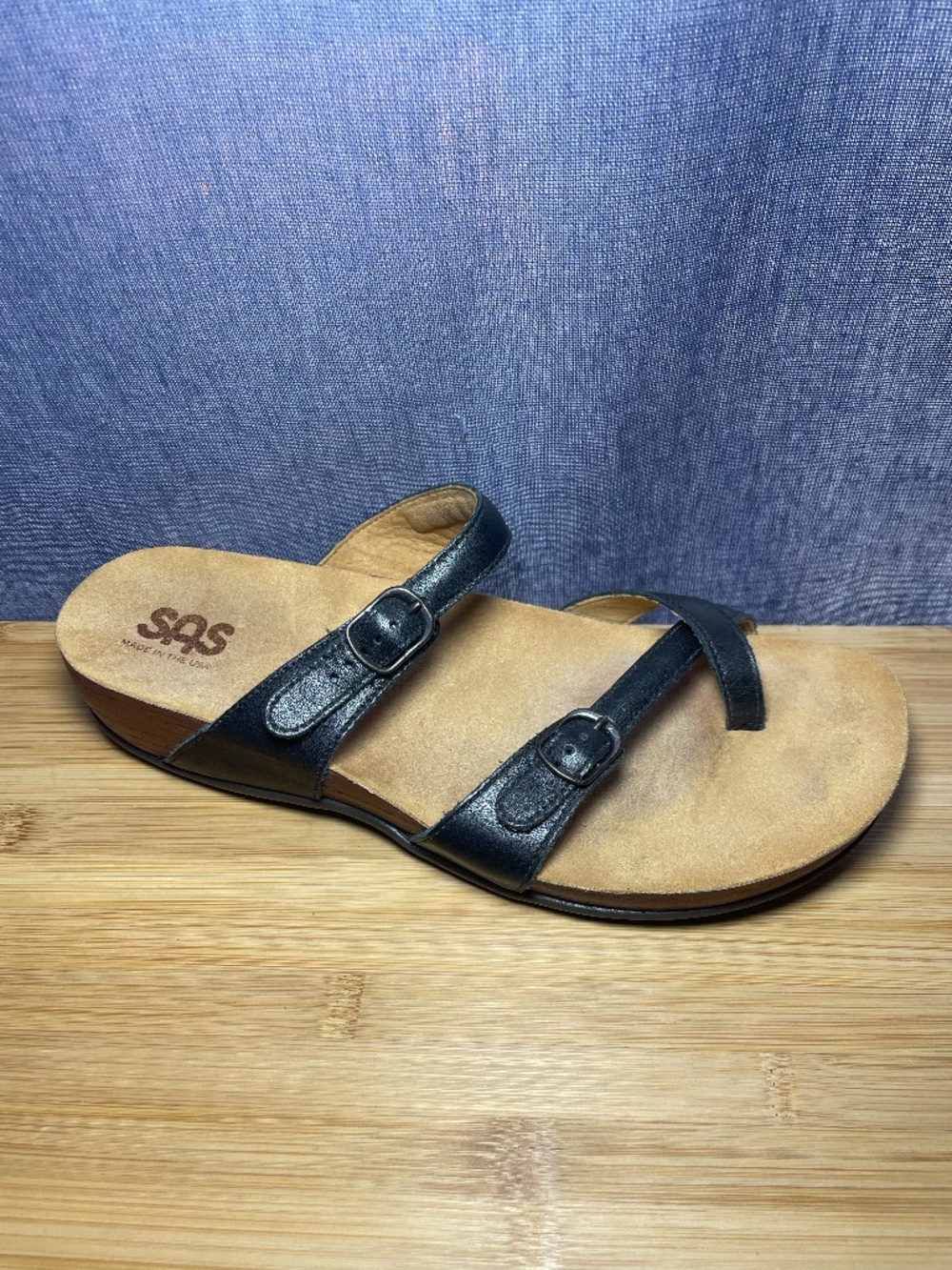 SAS Pampa Black and Tan Toe Loop Leather Sandals Flip Flop Shoes Sz 11M EUC!